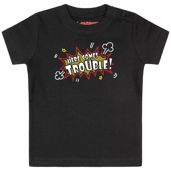 Here comes trouble - Baby T-Shirt, schwarz, mehrfarbig, 80/86