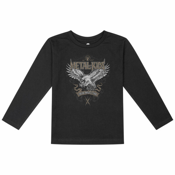 Young, Wild & Free - Kinder Longsleeve, schwarz, mehrfarbig, 128