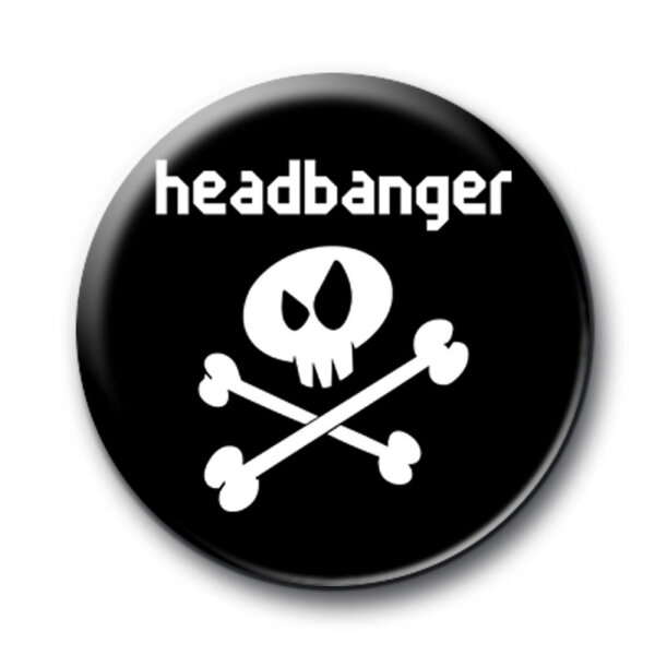 headbanger - Button, alu/metall, schwarz/weiß, one size