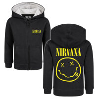 Nirvana (Smiley) - Kinder Kapuzenjacke, schwarz, gelb, 152