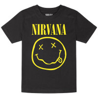 Nirvana (Smiley) - Kinder T-Shirt, schwarz, gelb, 116