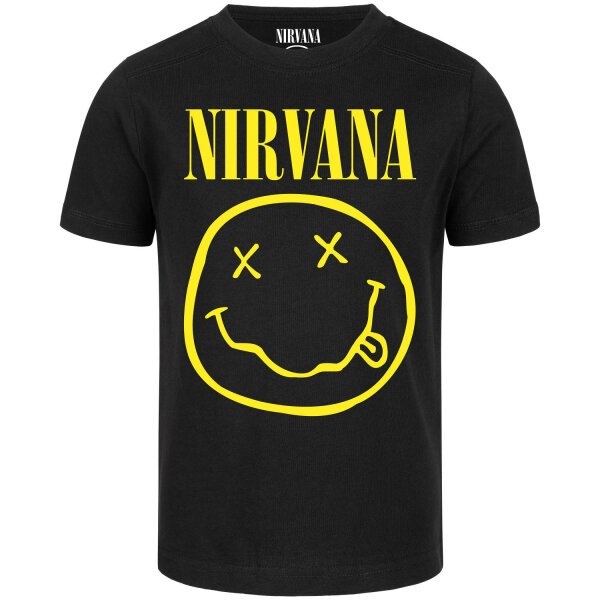 Nirvana (Smiley) - Kinder T-Shirt, schwarz, gelb, 140