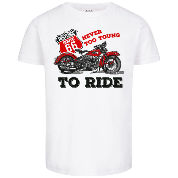 Route 66 (Never too young to ride) - Kinder T-Shirt, weiß, mehrfarbig, 164