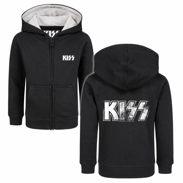 KISS (Distressed Logo) - Kinder Kapuzenjacke, schwarz, weiß, 116