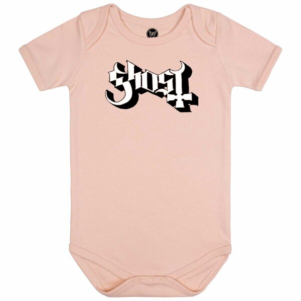 Ghost (Logo) - Baby bodysuit, pale pink, black/white, 80/86