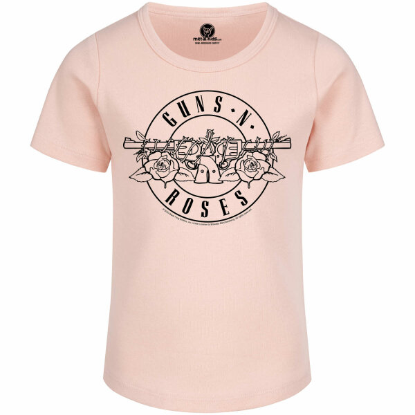 Guns n Roses (Bullet - outline) - Girly Shirt, hellrosa, schwarz, 104