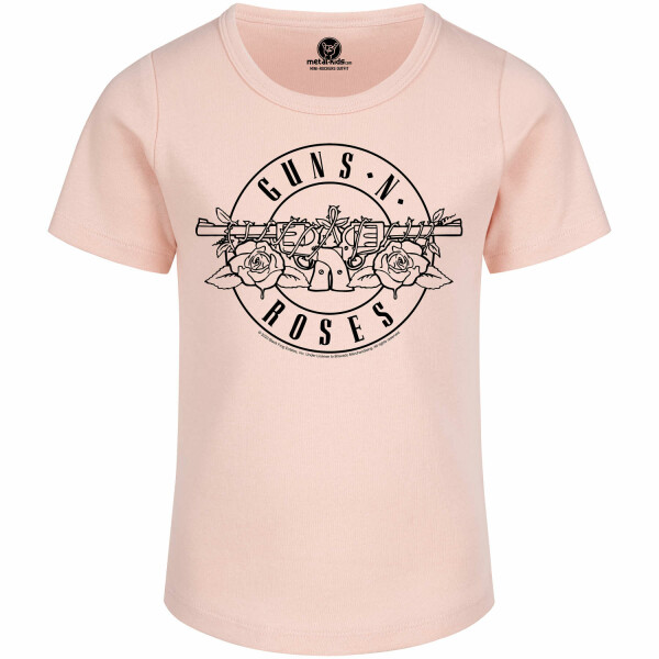 Guns n Roses (Bullet - outline) - Girly Shirt, hellrosa, schwarz, 116