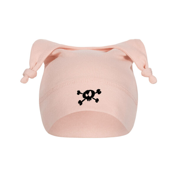 Splashed Skull - Baby cap, pale pink, black, one size