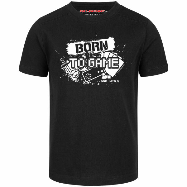 Born to Game - Kinder T-Shirt, schwarz, weiß, 140